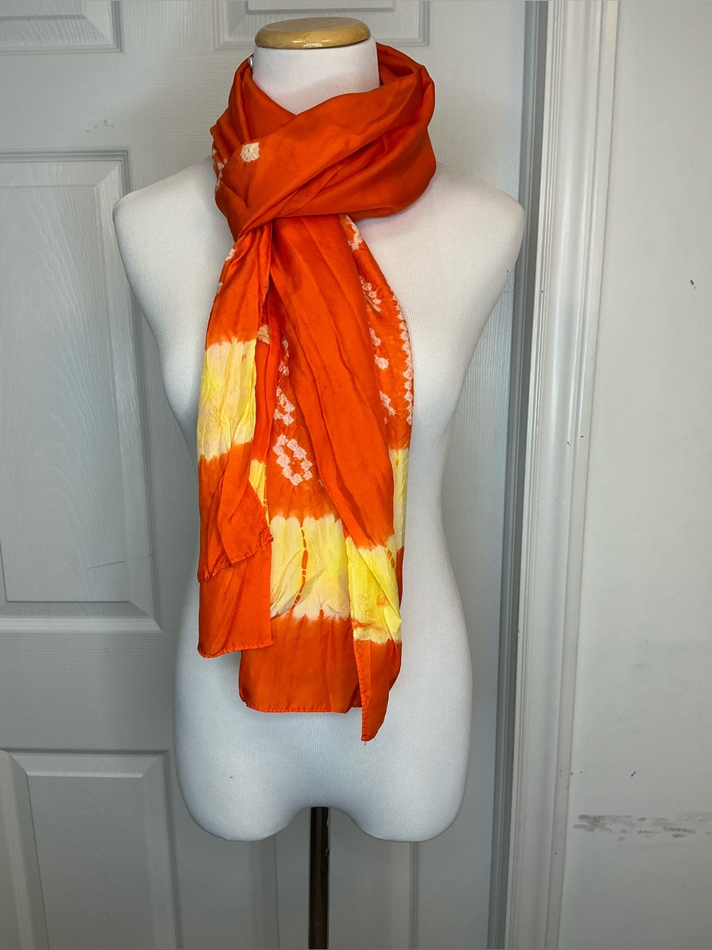 2052 - 100% Silk Hand-Dyed Orange and Yellow Decorative Scarf